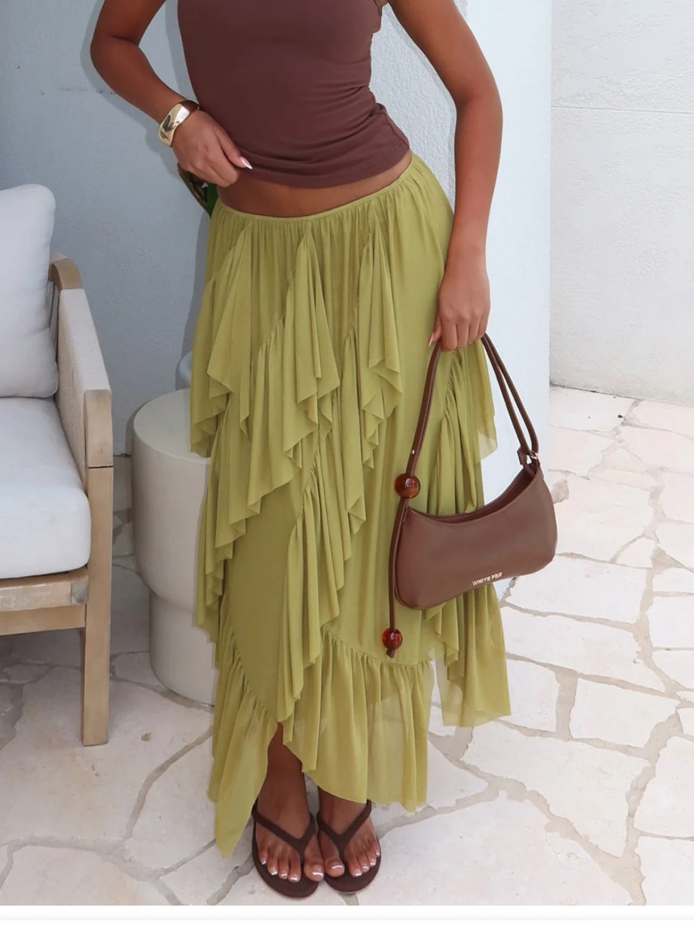 White fox Sunset Strolls Midi Skirt Matcha